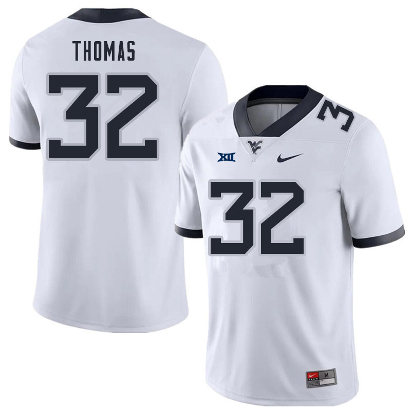 Men #32 James Thomas West Virginia Mountaineers College Football Jerseys Sale-White - Click Image to Close